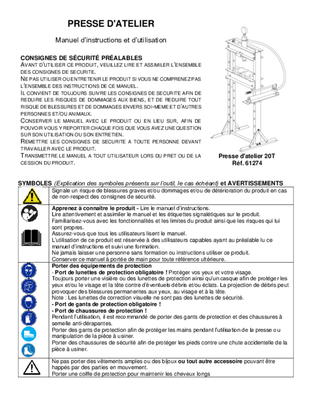 Equipement d'atelier - Presses - Presse d'atelier verin hydraulique 20 T